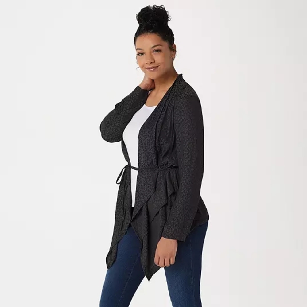 LOGO Jacquard Tie Waist Cardigan Black Animal Print